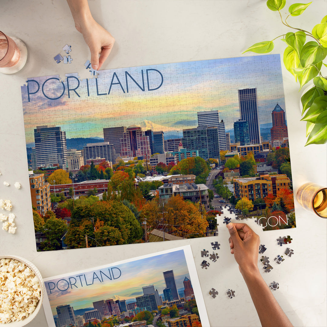 Portland, Oregon, Skyline and Mount Hood, Jigsaw Puzzle Puzzle Lantern Press 