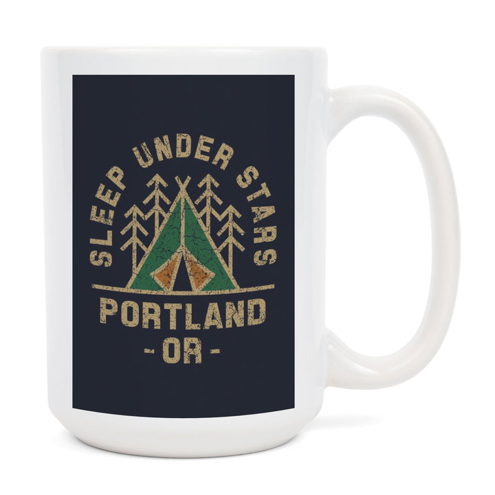 Portland, Oregon, Sleep Under the Stars, Camping, Contour, Lantern Press Artwork, Ceramic Mug Mugs Lantern Press 