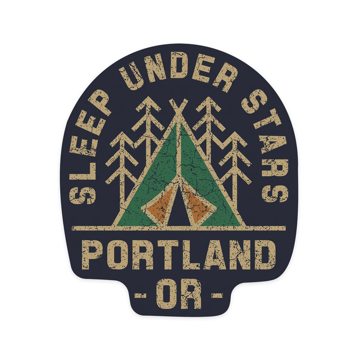 Portland, Oregon, Sleep Under the Stars, Camping, Contour, Lantern Press Artwork, Vinyl Sticker Sticker Lantern Press 