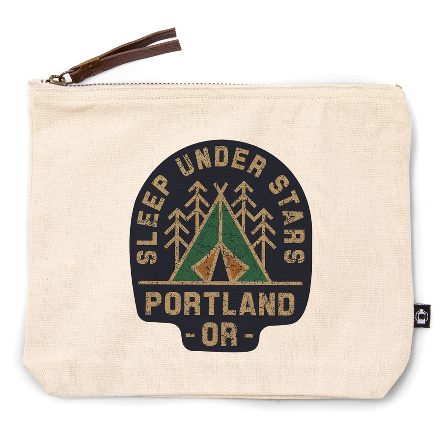 Portland, Oregon, Sleep Under the Stars, Camping,, Organic Cotton Zipper Pouch, Go Bag Go Bag Lantern Press 