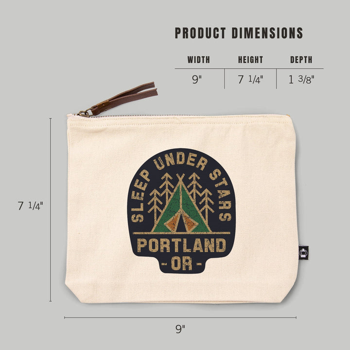 Portland, Oregon, Sleep Under the Stars, Camping,, Organic Cotton Zipper Pouch, Go Bag Go Bag Lantern Press 