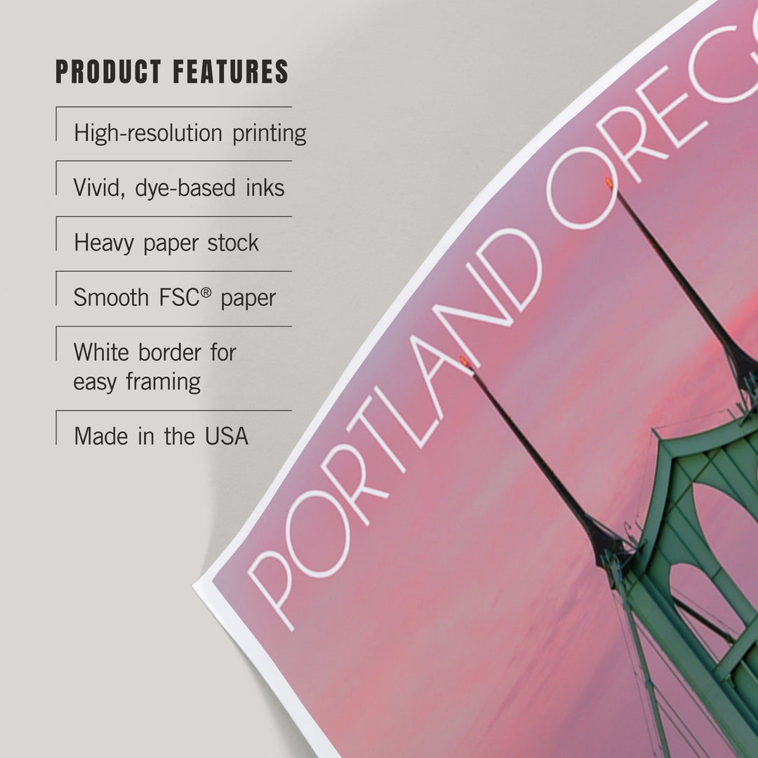 Portland, Oregon, St. Johns Bridge Sunset, Art & Giclee Prints Art Lantern Press 