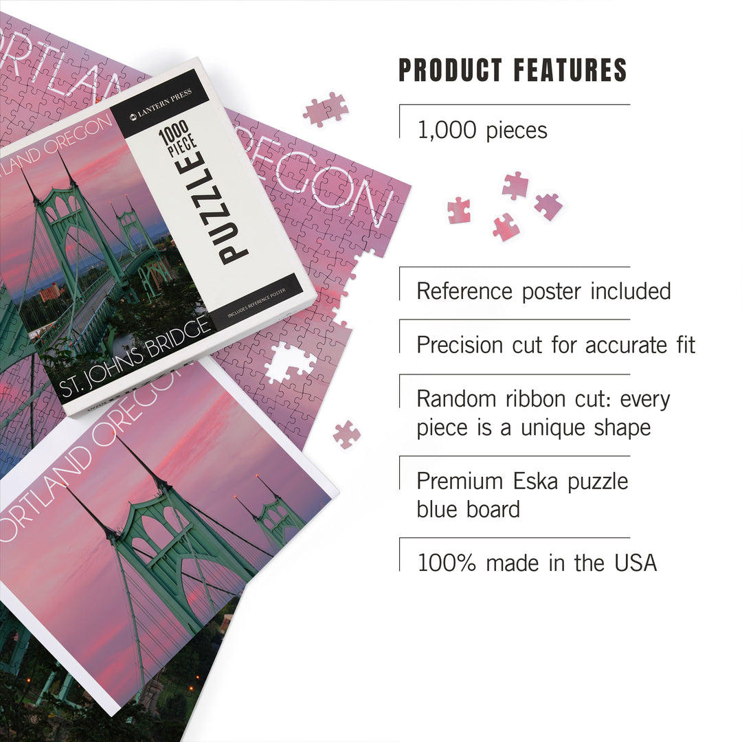 Portland, Oregon, St. Johns Bridge Sunset, Jigsaw Puzzle Puzzle Lantern Press 