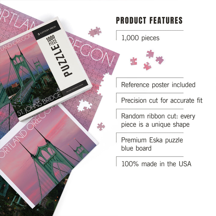 Portland, Oregon, St. Johns Bridge Sunset, Jigsaw Puzzle Puzzle Lantern Press 