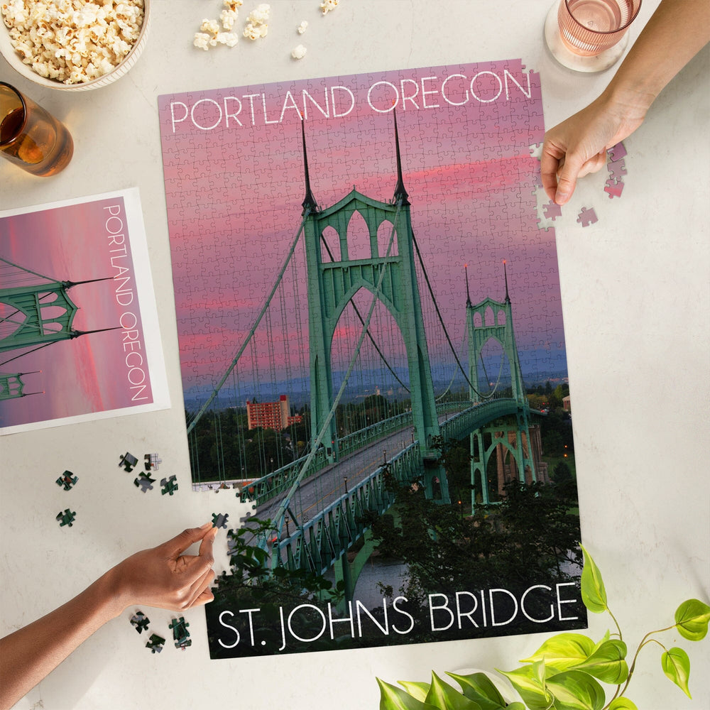 Portland, Oregon, St. Johns Bridge Sunset, Jigsaw Puzzle Puzzle Lantern Press 
