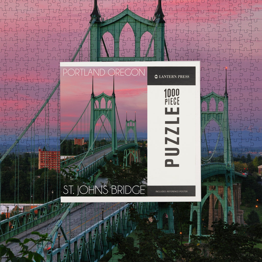 Portland, Oregon, St. Johns Bridge Sunset, Jigsaw Puzzle Puzzle Lantern Press 