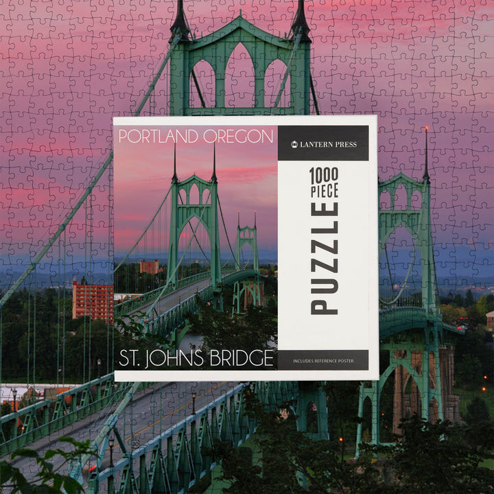 Portland, Oregon, St. Johns Bridge Sunset, Jigsaw Puzzle Puzzle Lantern Press 