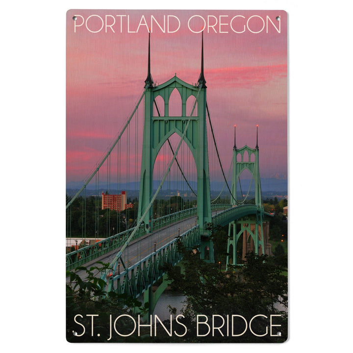 Portland, Oregon, St. Johns Bridge Sunset, Lantern Press Photography, Wood Signs and Postcards Wood Lantern Press 