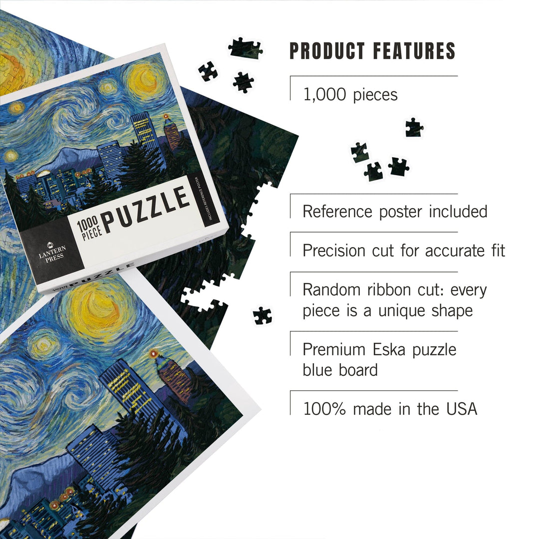 Portland, Oregon, Starry Night City Series, Jigsaw Puzzle Puzzle Lantern Press 