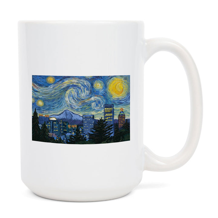 Portland, Oregon, Starry Night City Series, Lantern Press Artwork, Ceramic Mug Mugs Lantern Press 