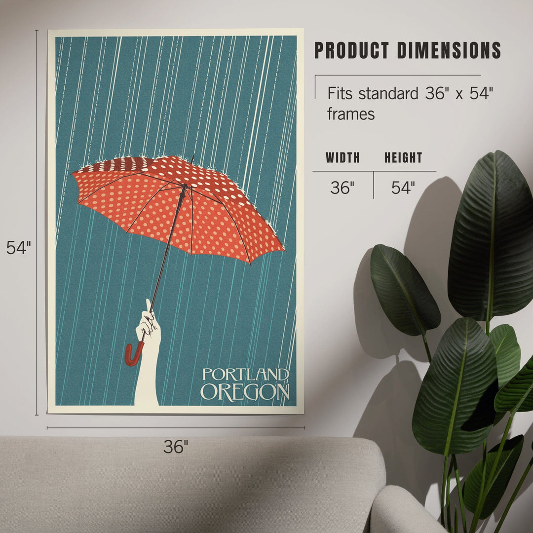 Portland, Oregon, Umbrella, Letterpress, Art & Giclee Prints Art Lantern Press 