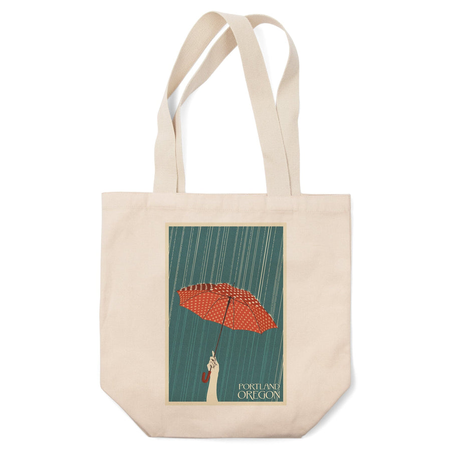 Portland, Oregon, Umbrella, Letterpress, Lantern Press Artwork, Tote Bag Totes Lantern Press 