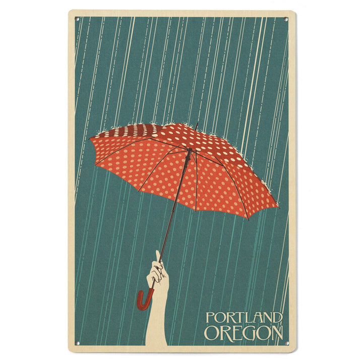 Portland, Oregon, Umbrella, Letterpress, Lantern Press Artwork, Wood Signs and Postcards Wood Lantern Press 