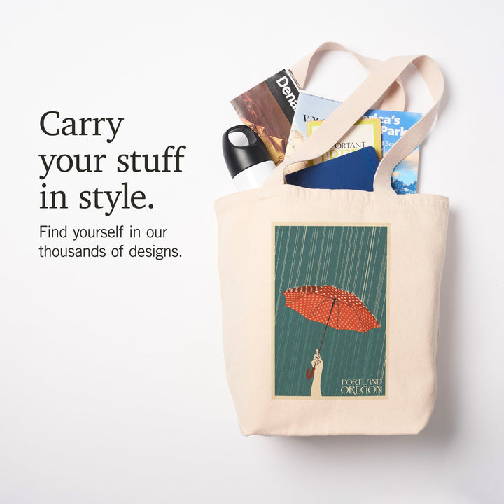 Portland, Oregon, Umbrella, Letterpress, Tote Bag Totes Lantern Press 