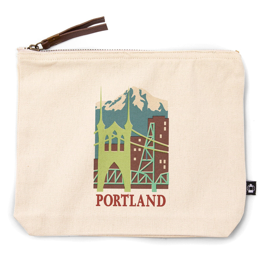 Portland, Oregon, Woodblock, Contour, Accessory Go Bag Totes Lantern Press 