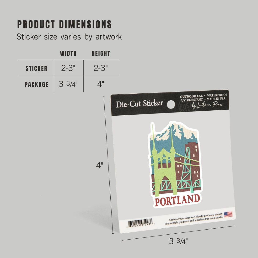 Portland, Oregon, Woodblock, Contour, Lantern Press Artwork, Vinyl Sticker Sticker Lantern Press 
