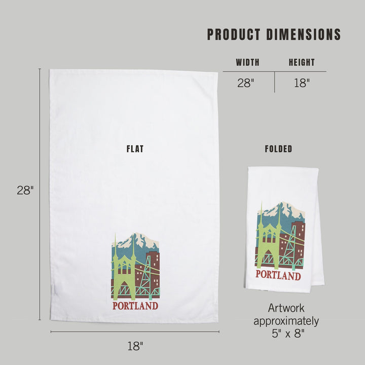 Portland, Oregon, Woodblock, Contour, Organic Cotton Kitchen Tea Towels Kitchen Lantern Press 
