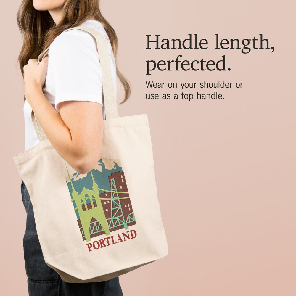 Portland, Oregon, Woodblock,, Tote Bag Totes Lantern Press 