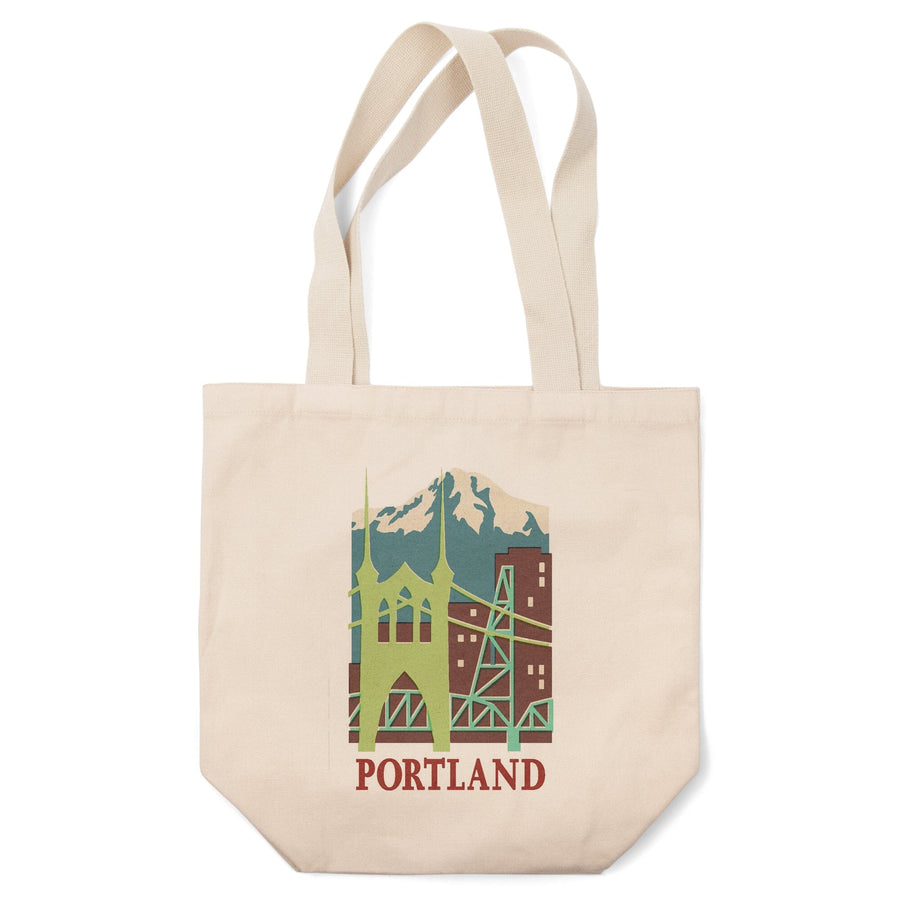 Portland, Oregon, Woodblock,, Tote Bag Totes Lantern Press 
