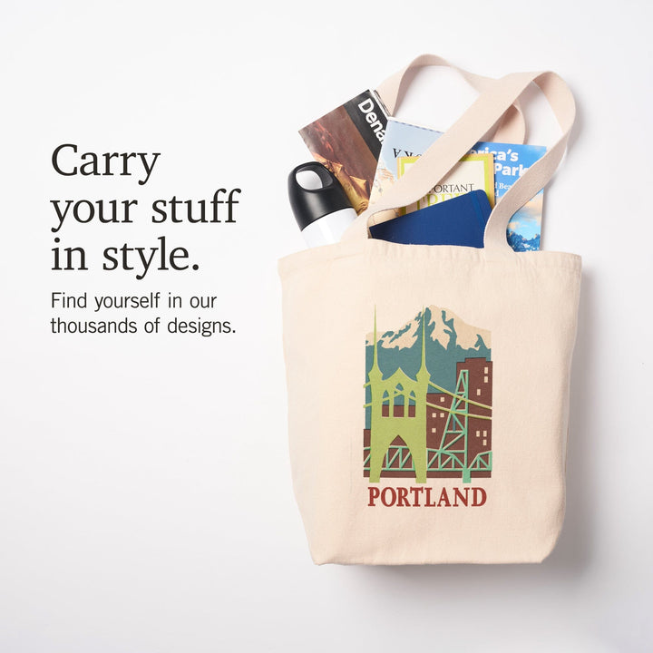 Portland, Oregon, Woodblock,, Tote Bag Totes Lantern Press 