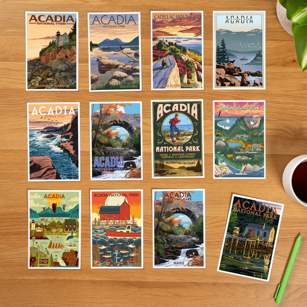 Postcards, Acadia National Park Set, Maine, 12 Different Original Hand Illustrated 4x6 Postcards by Lantern Press postcard packs Lantern Press 