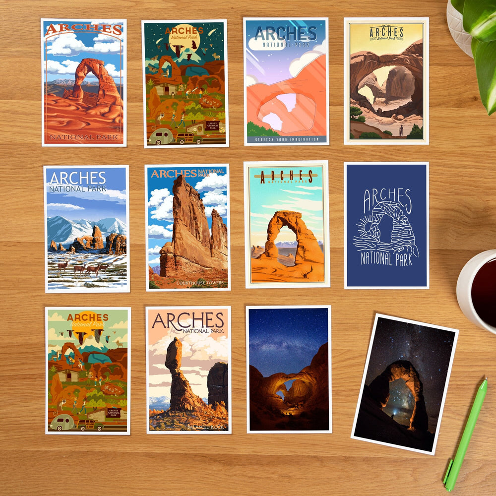 Postcards, Arches National Park Set, Utah, 12 Different Original Hand Illustrated 4x6 Postcards by Lantern Press postcard packs Lantern Press 