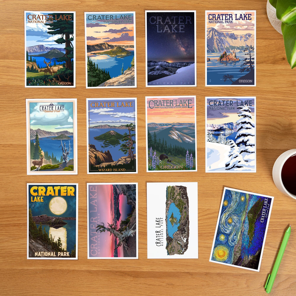 Postcards, Crater Lake National Park Set, Oregon, 12 Different Original Hand Illustrated 4x6 Postcards by Lantern Press postcard packs Lantern Press 