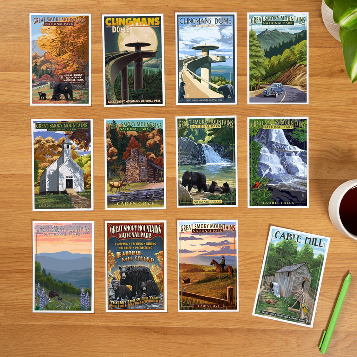 Postcards, Great Smoky Mountain National Park, Tennessee Set, 12 Different Original Hand Illustrated 4x6 Postcards by Lantern Press postcard packs Lantern Press 