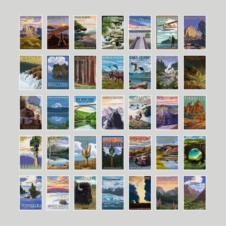 Postcards, National Park Set Bryce Canyon, Theodore Roosevelt, Kenai Fjords, 62 Different Original Illustrated 4x6 Postcards, Lantern Press postcard packs Lantern Press 