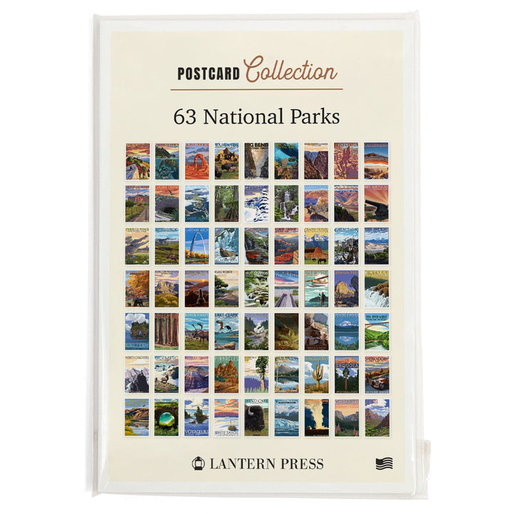 Postcards, National Park Set Bryce Canyon, Theodore Roosevelt, Kenai Fjords, 62 Different Original Illustrated 4x6 Postcards, Lantern Press postcard packs Lantern Press 