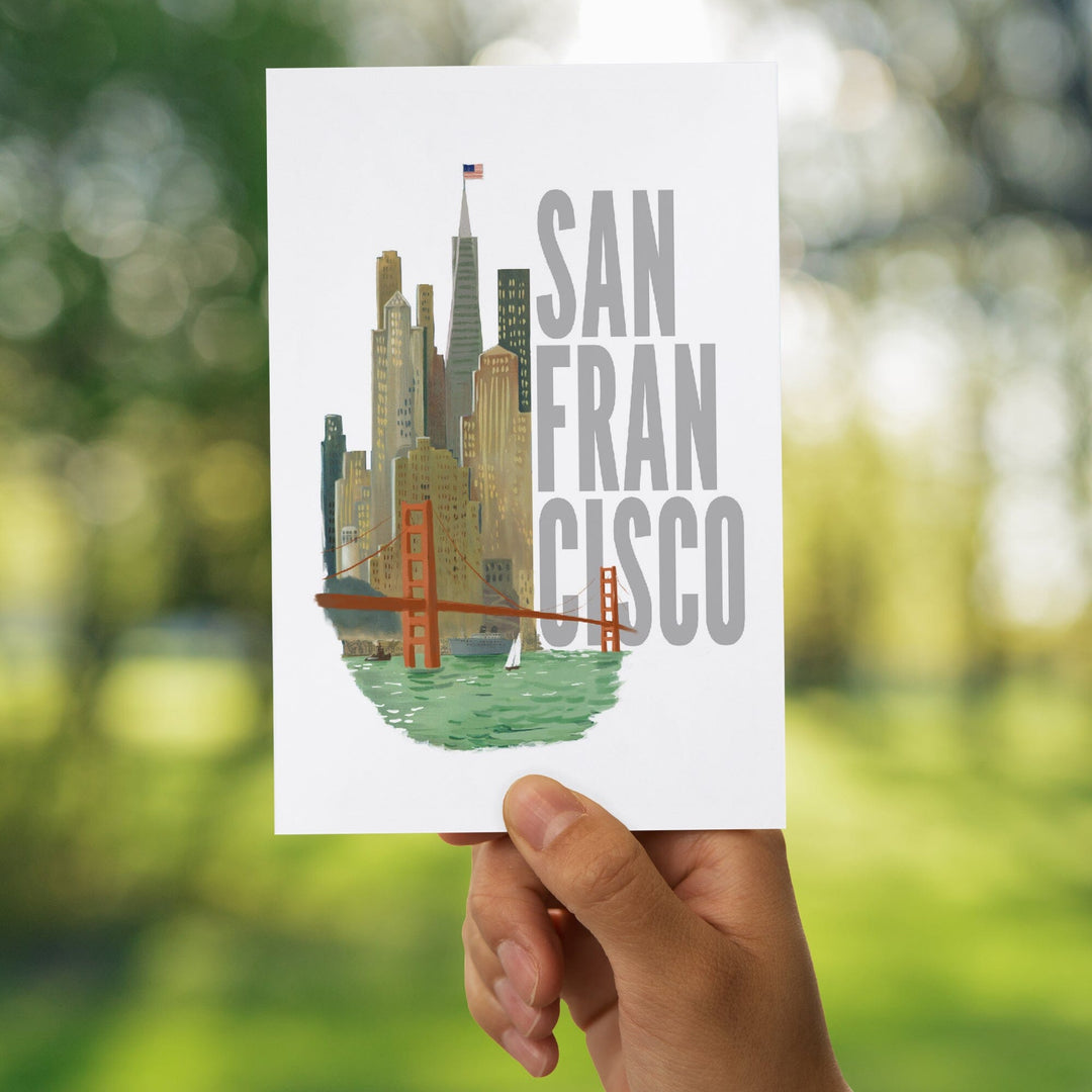 Postcards, San Francisco Greetings California Set, Golden Gate Bridge, 12 Different Original Hand Illustrated 4x6 Postcards, Lantern Press postcard packs Lantern Press 