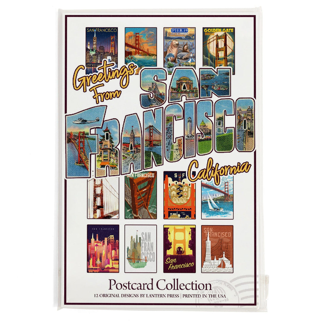 Postcards, San Francisco Greetings California Set, Golden Gate Bridge, 12 Different Original Hand Illustrated 4x6 Postcards, Lantern Press postcard packs Lantern Press 