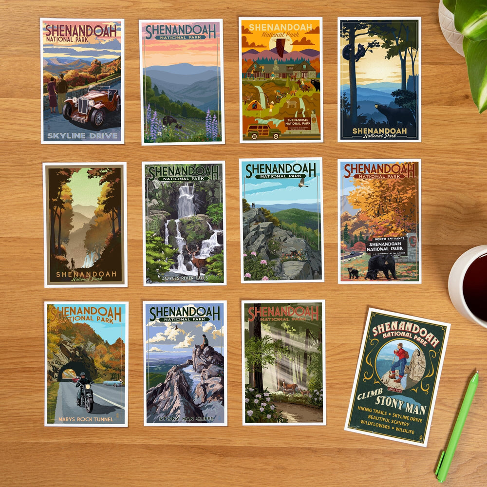 Postcards, Shenandoah National Park Set, Virginia, 12 Different Original Hand Illustrated 4x6 Postcards by Lantern Press postcard packs Lantern Press 