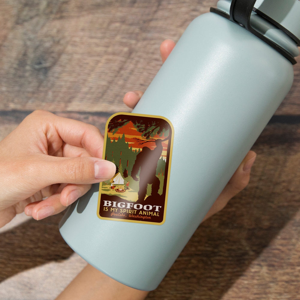 Poulsbo, Washington, Bigfoot is My Spirit Animal, Contour, Vinyl Sticker Sticker Lantern Press 