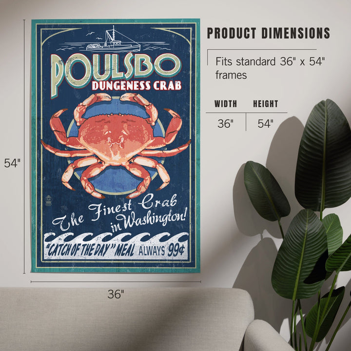 Poulsbo, Washington, Dungeness Crab Vintage Sign, Art & Giclee Prints Art Lantern Press 