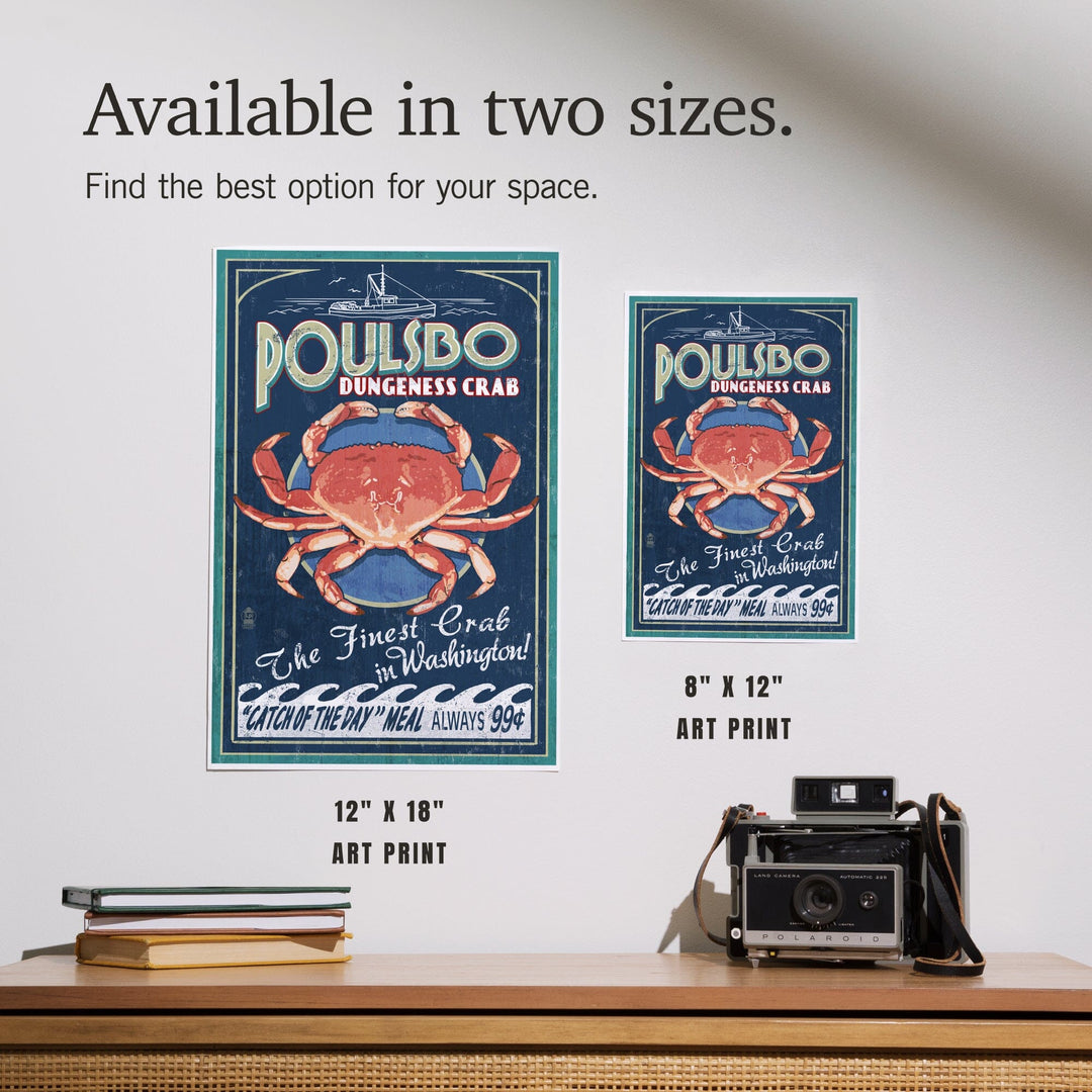Poulsbo, Washington, Dungeness Crab Vintage Sign, Art & Giclee Prints Art Lantern Press 