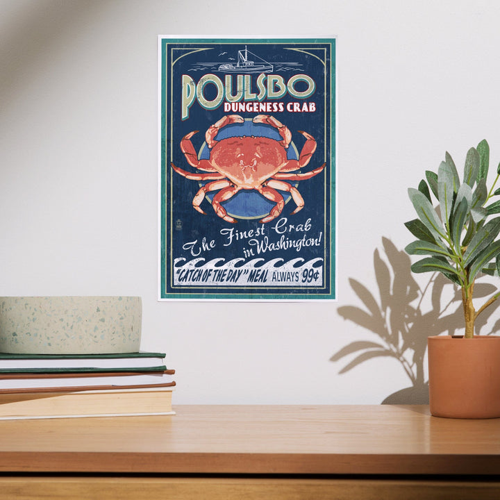 Poulsbo, Washington, Dungeness Crab Vintage Sign, Art & Giclee Prints Art Lantern Press 