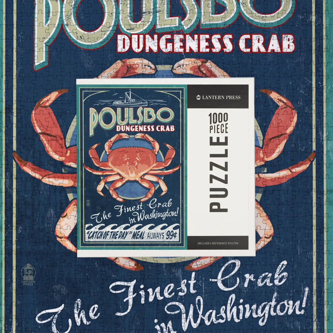Poulsbo, Washington, Dungeness Crab Vintage Sign, Jigsaw Puzzle Puzzle Lantern Press 