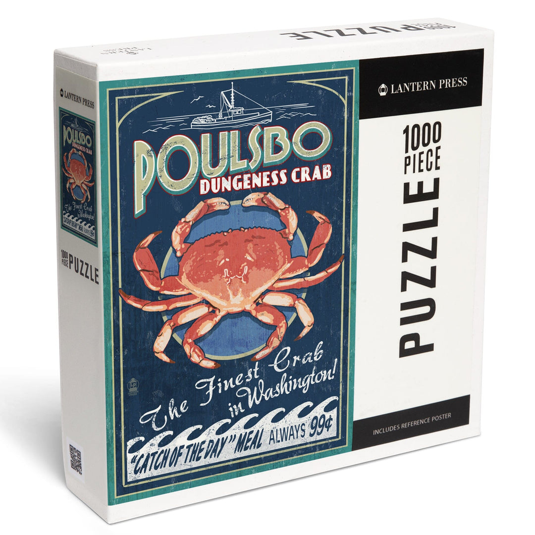 Poulsbo, Washington, Dungeness Crab Vintage Sign, Jigsaw Puzzle Puzzle Lantern Press 