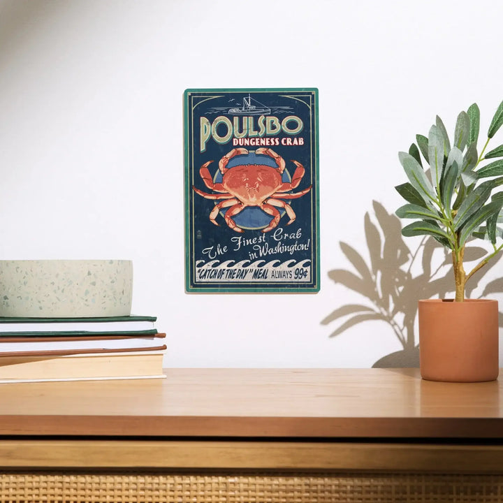 Poulsbo, Washington, Dungeness Crab Vintage Sign, Lantern Press Artwork, Wood Signs and Postcards Wood Lantern Press 