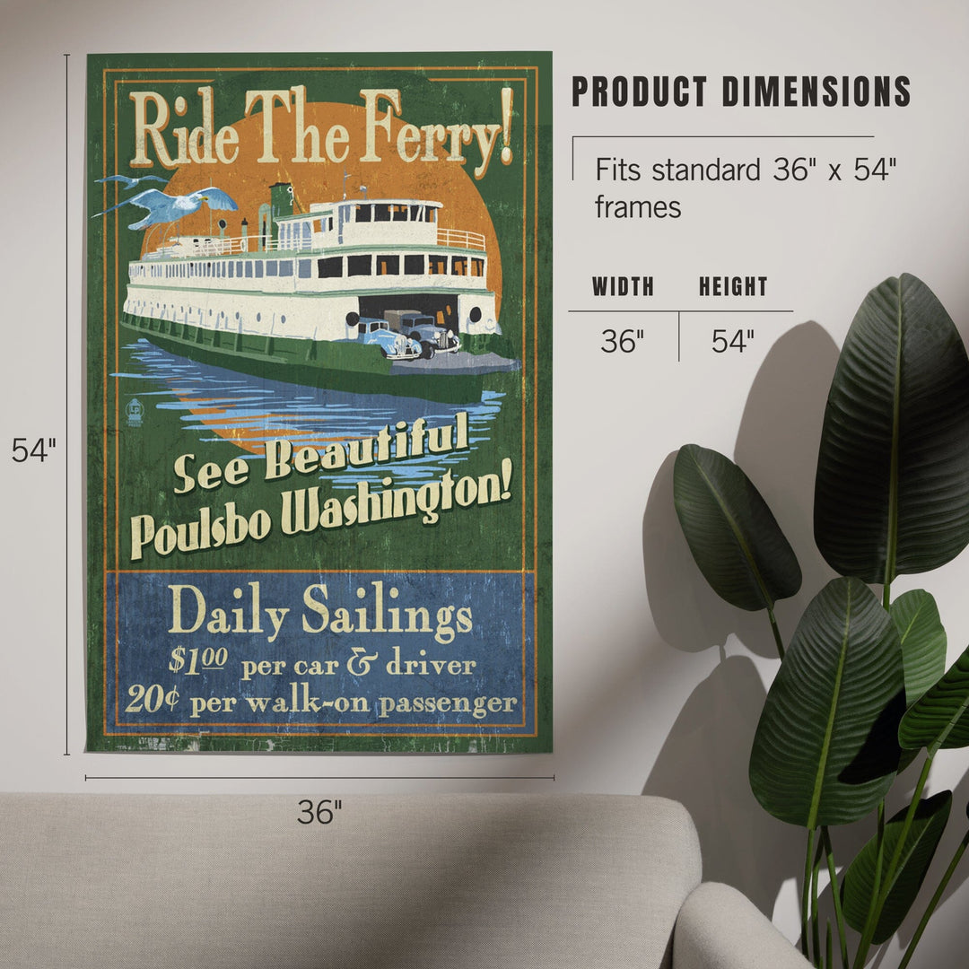 Poulsbo, Washington, Ferry Ride Vintage Sign, Art & Giclee Prints Art Lantern Press 