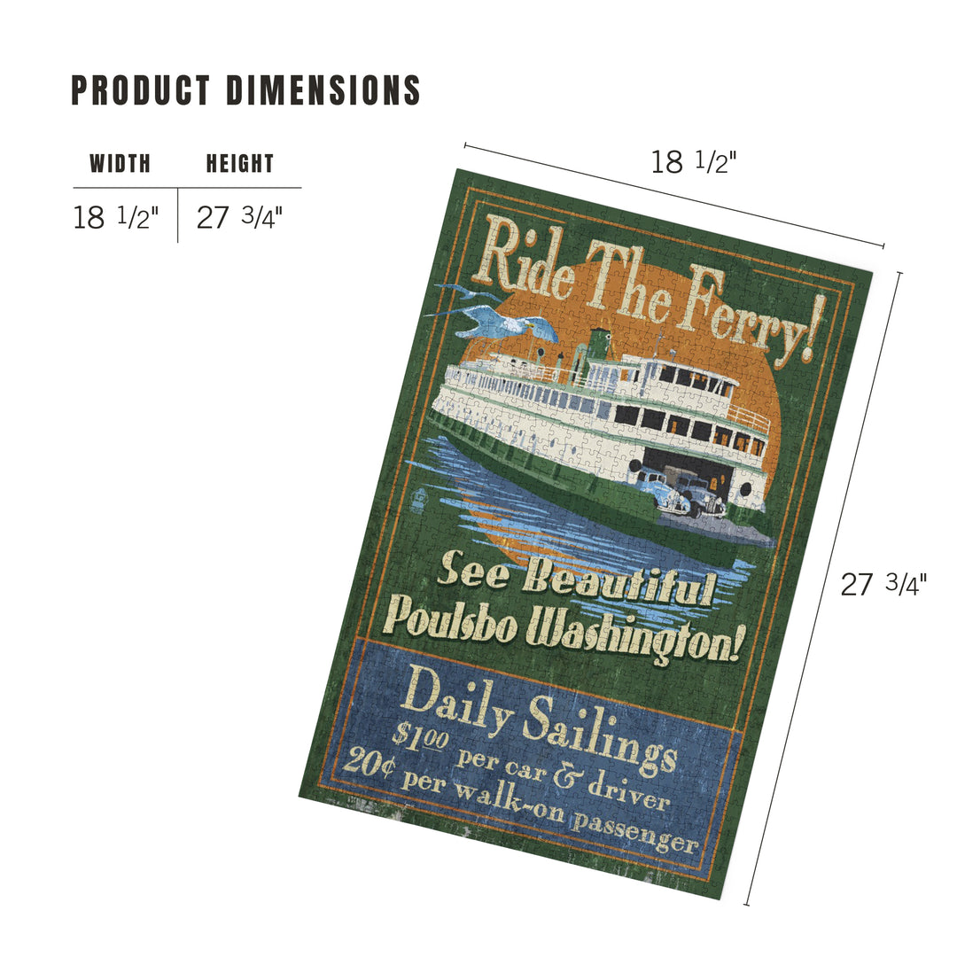 Poulsbo, Washington, Ferry Ride Vintage Sign, Jigsaw Puzzle Puzzle Lantern Press 