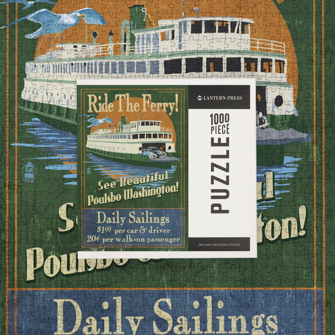 Poulsbo, Washington, Ferry Ride Vintage Sign, Jigsaw Puzzle Puzzle Lantern Press 