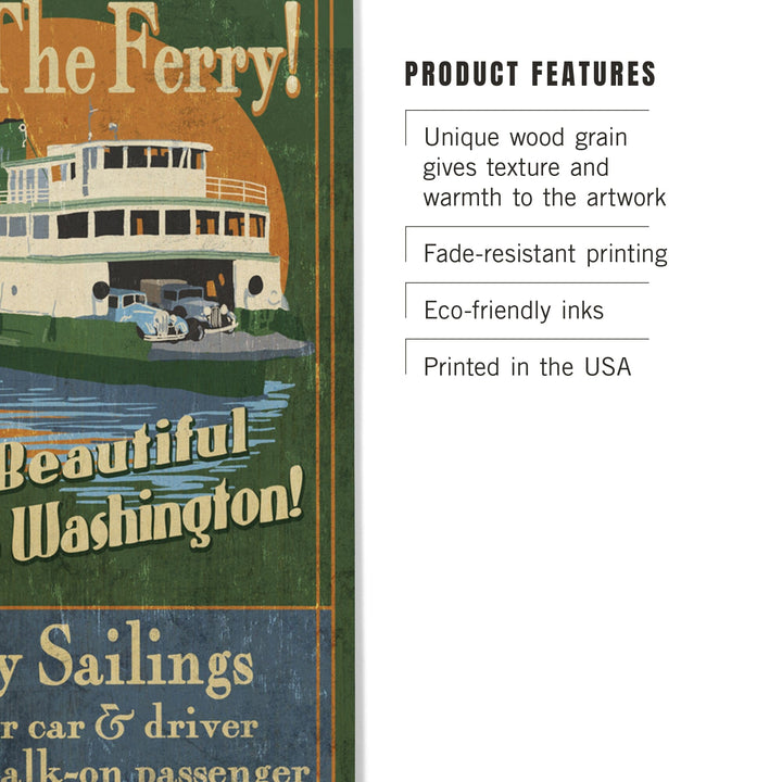 Poulsbo, Washington, Ferry Ride Vintage Sign, Lantern Press Poster, Wood Signs and Postcards Wood Lantern Press 