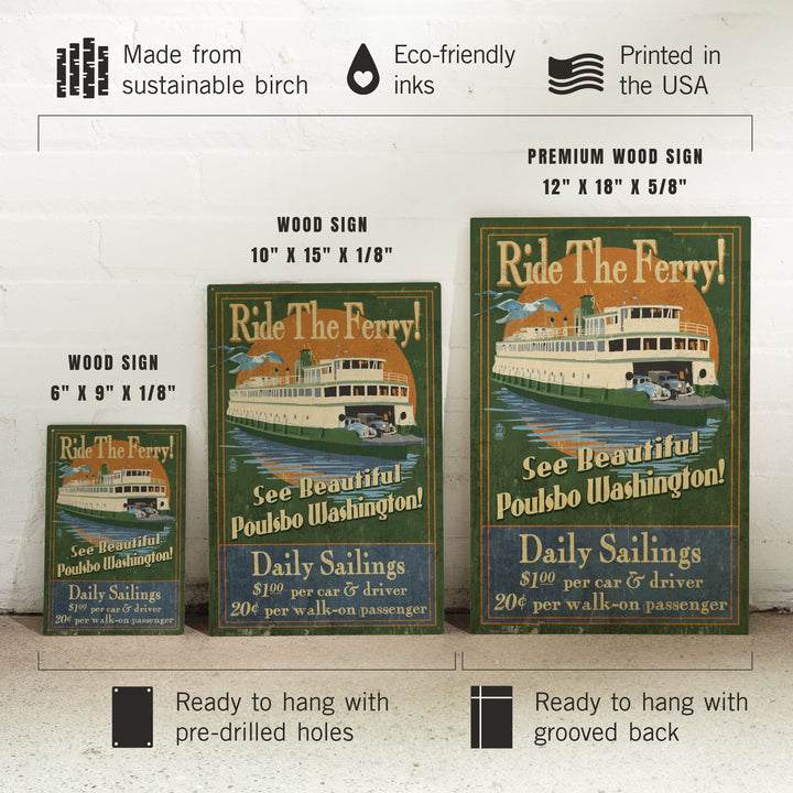 Poulsbo, Washington, Ferry Ride Vintage Sign, Lantern Press Poster, Wood Signs and Postcards Wood Lantern Press 