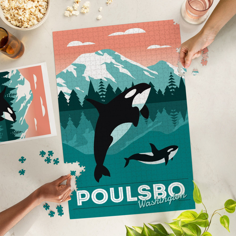 Poulsbo, Washington, Orca Whale and Calf, Go Freestyle, Jigsaw Puzzle Puzzle Lantern Press 