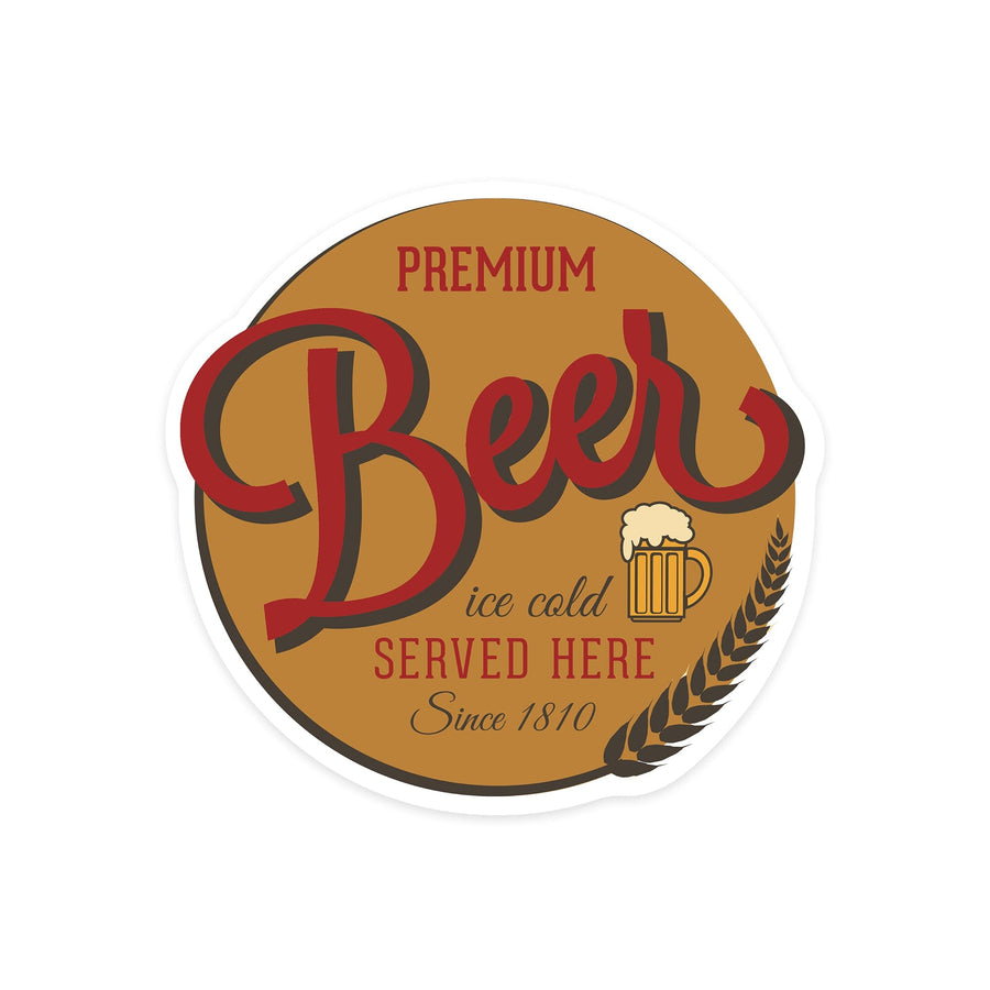 Premium Beer Served Here, Beer, Contour, Lantern Press Artwork, Vinyl Sticker Sticker Lantern Press 