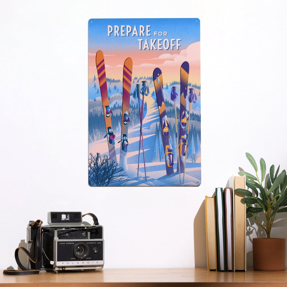 Prepare for Takeoff, Skis In Snowbank, Metal Signs Metal Lantern Press 