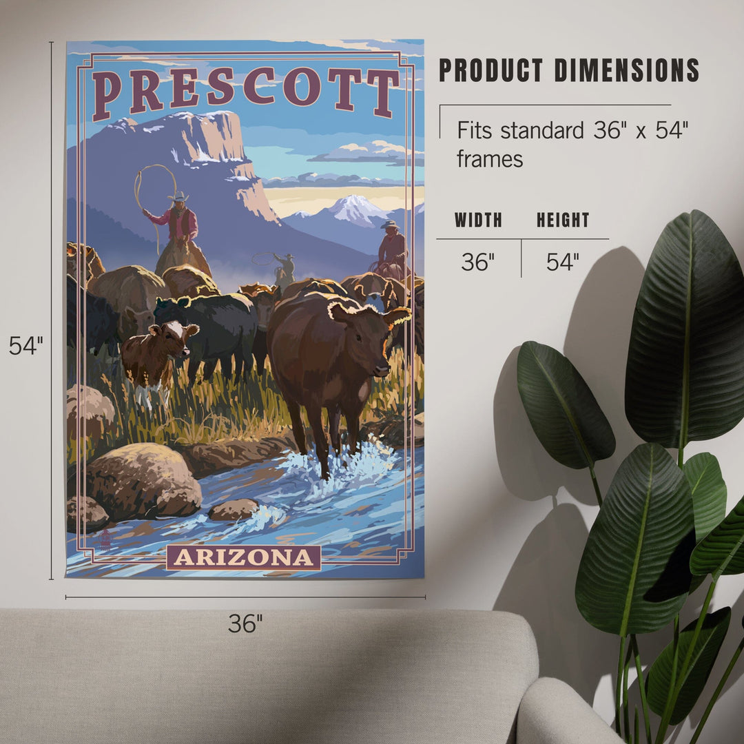 Prescott, Arizona, Cowboy Cattle Drive Scene, Art & Giclee Prints Art Lantern Press 