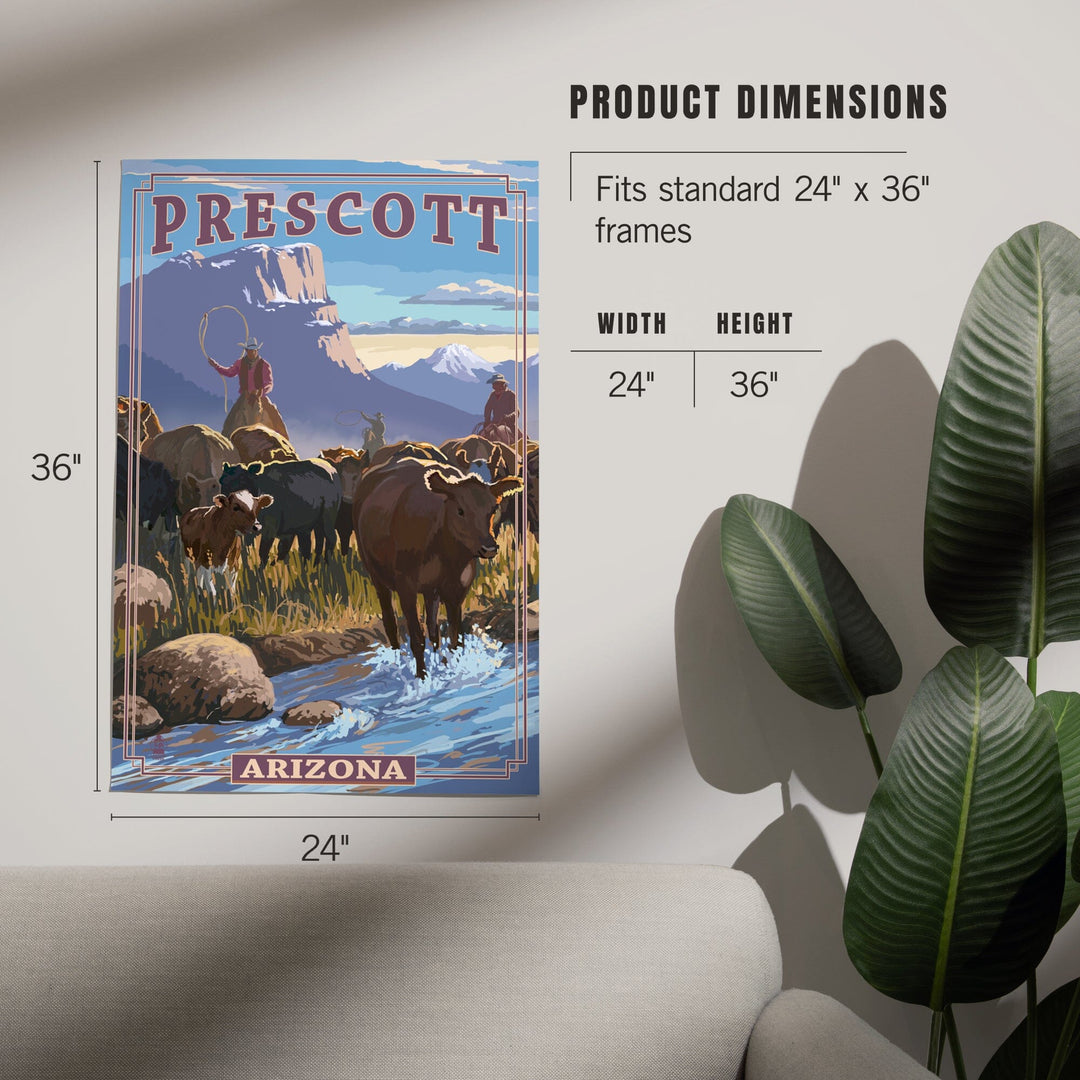 Prescott, Arizona, Cowboy Cattle Drive Scene, Art & Giclee Prints Art Lantern Press 